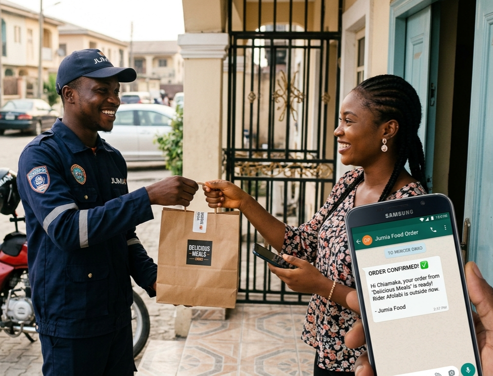 Livreur remettant une commande à une cliente